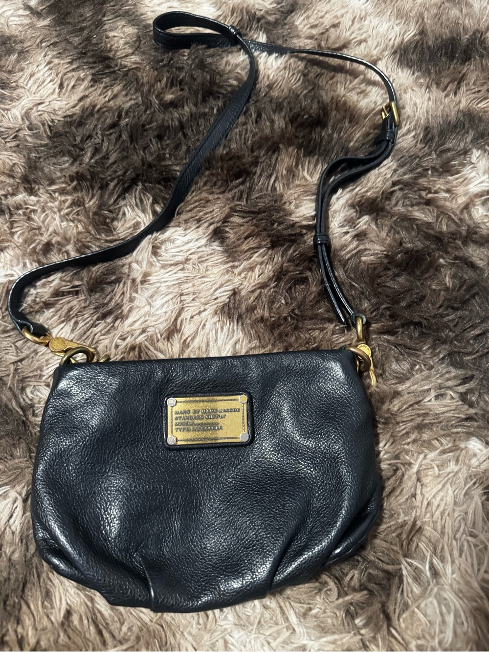 Marc by Marc Jacobs Black Leather Crossbody with Gold Plaque